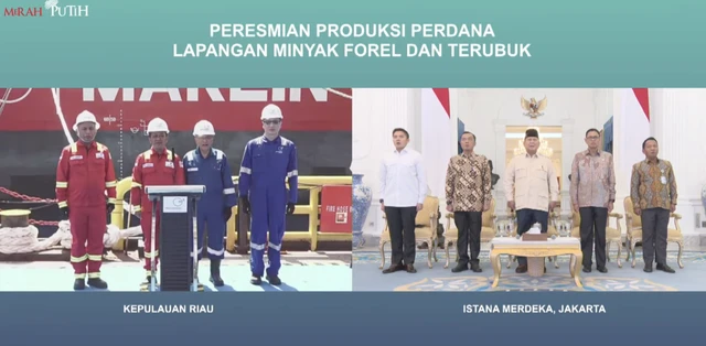 Gelontorkan Investasi US$600 Juta, Prabowo Resmikan Produksi Perdana Lapangan Migas Forel dan Terubuk di Natuna