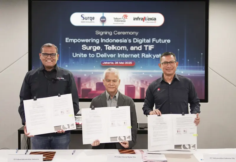 Surge, Telkom dan TIF Tandatangani MoU Kolaborasi Infrastruktur dan Internet Rakyat