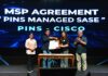 Bersama Cisco, Anak Usaha Telkom (TLKM) PT PINS Indonesia Hadirkan Solusi Untuk Layanan Cloud Terintegrasi Direktur Enterprise & Business Service Telkom Indonesia FM Venusiana R. (paling kiri), Direktur Network & IT Solution Telkom Indonesia Herlan Wijanarko (paling kanan), President Director PINS Indonesia Roberto Surya Negara (kedua dari kiri) dan Managing Director Cisco Indonesia Marina Kacaribu (kedua dari kanan) saat peluncuran produk terbaru PINS Managed SASE di Jakarta, Selasa (4/6).